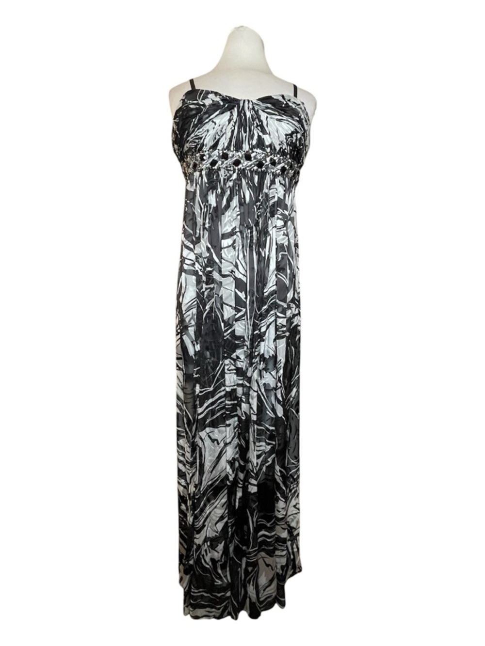 BCBG MAXAZARIA Black and White Marble-Print Maxi Dress Sz 8